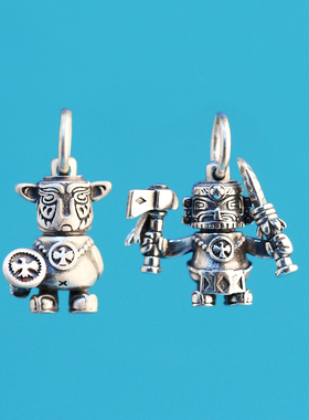 s925纯银复古做旧铜人DIY三星堆