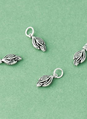 s925纯银实心做旧泰银羽毛小吊坠diy手工编绳戒指吊坠配件材料