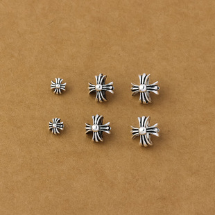 S925纯银复古欧美风十字架隔珠银珠子串珠手链手工编绳diy银饰