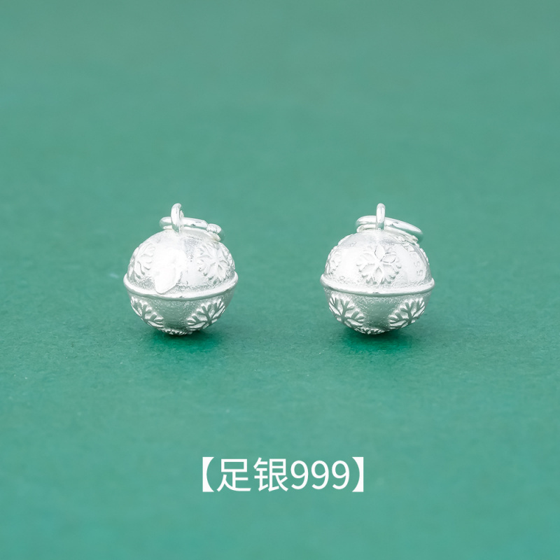 s999纯银素银新中式雪花铃铛吊坠