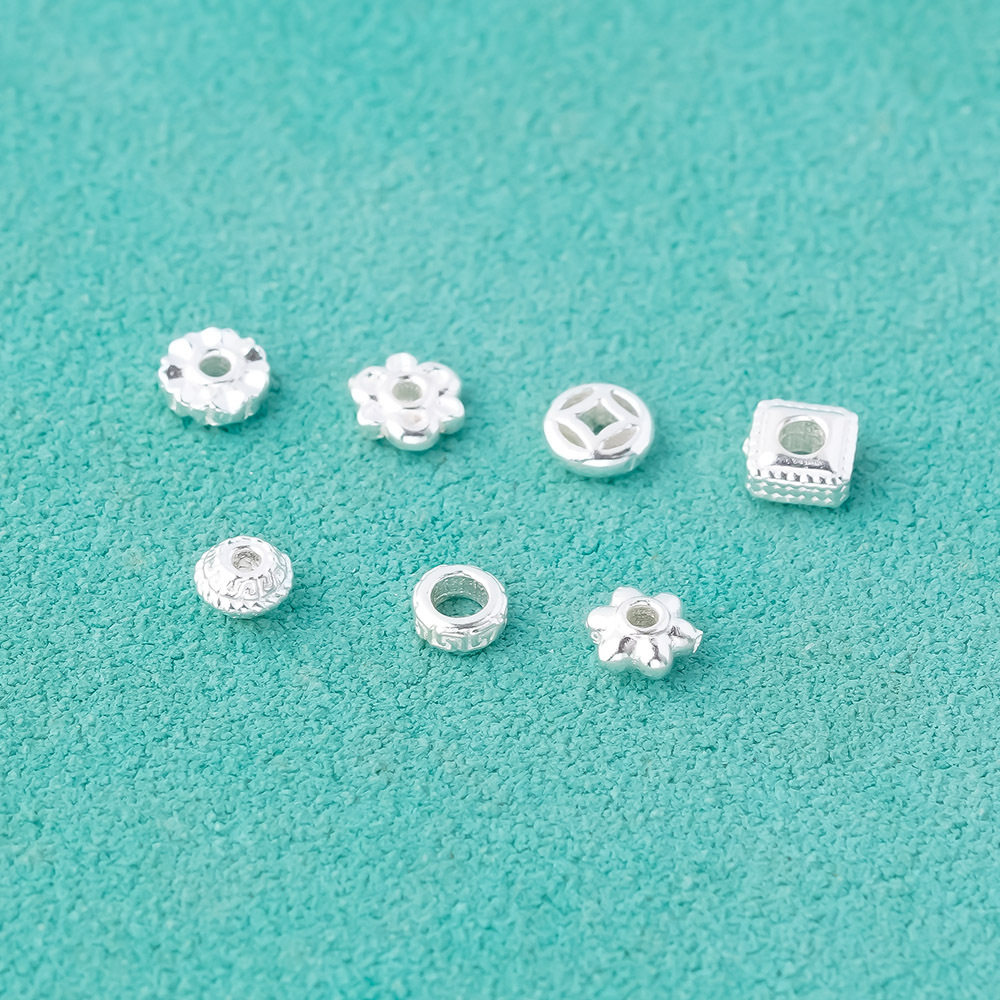 s925纯银素银小隔片垫片隔珠铜钱小花银珠diy串珠水晶手链银配件图片