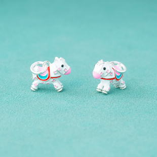 s925纯银滴胶可爱小马吊坠生肖马挂件小马驹diy项链手链银饰配件