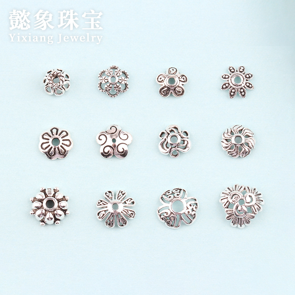 复古花朵花托花帽珠托925纯银