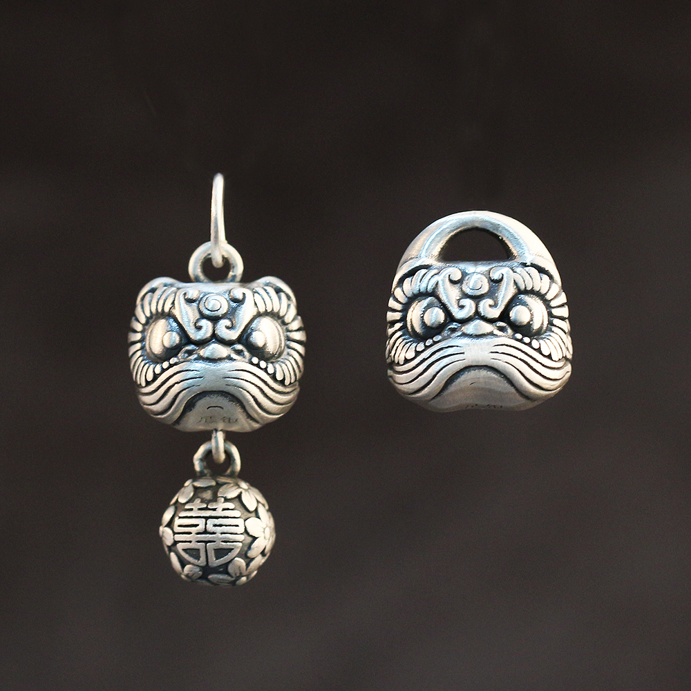 S999足银复古锦绣狮子吊坠挂件