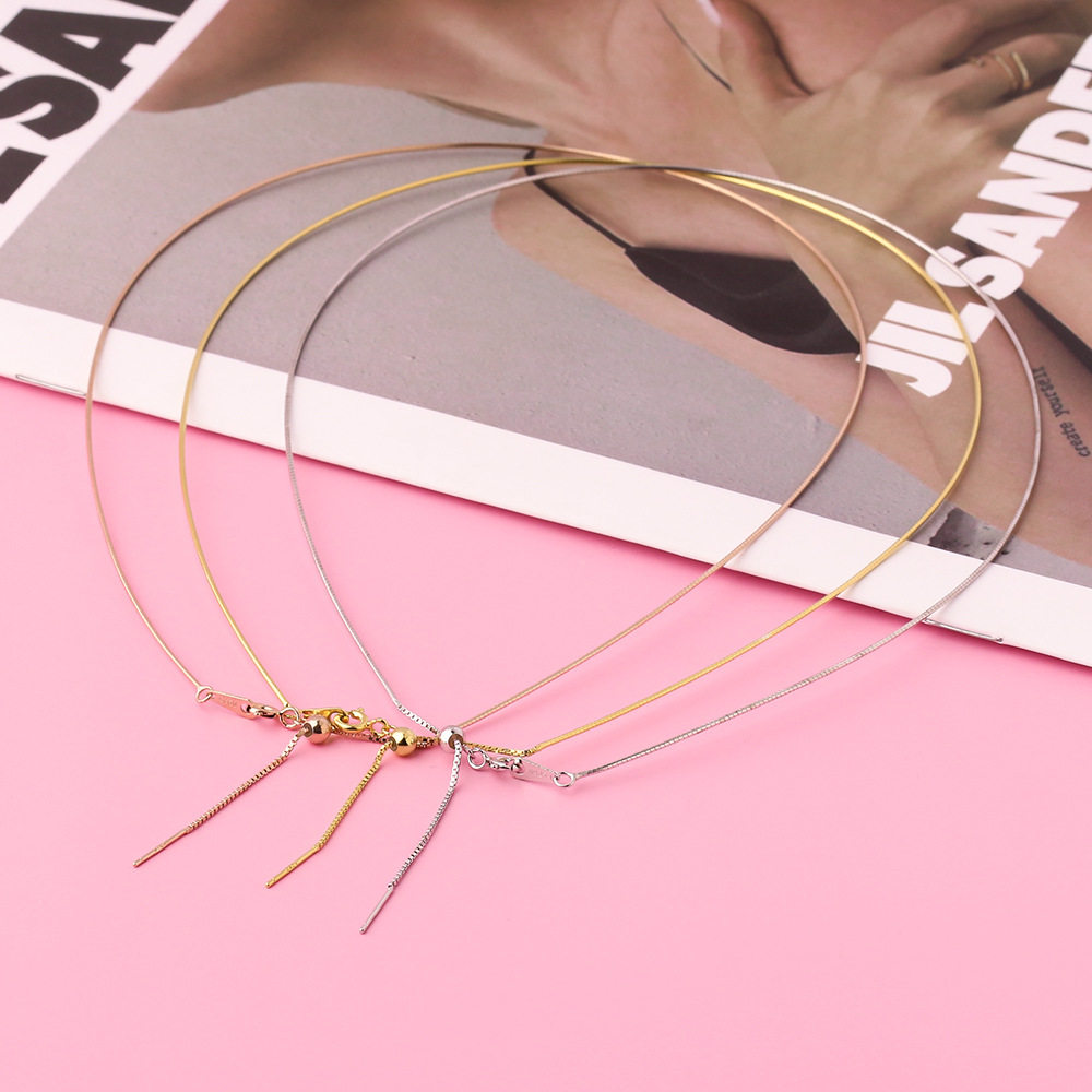 S925纯银DIY项链进口穿针定位珠项圈穿心带针可调节项圈可穿珠子