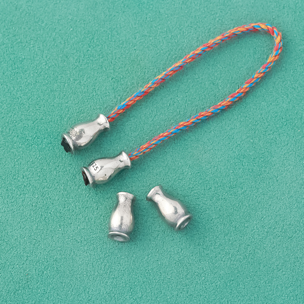 S925银 复古光亮面绳束宝瓶弟子珠平安瓶 diy手串尾珠文玩配饰