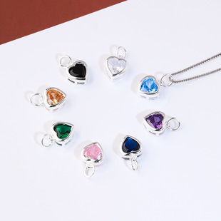 S925银镶钻小爱心吊坠珍珠手链心形挂件DIY手工串珠编绳配件8mm