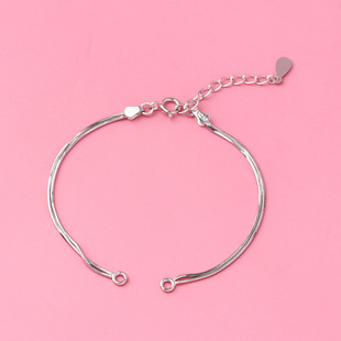 s925纯银半成品镀白金色蛇骨链手链可穿珠子两段DIY散链银链子