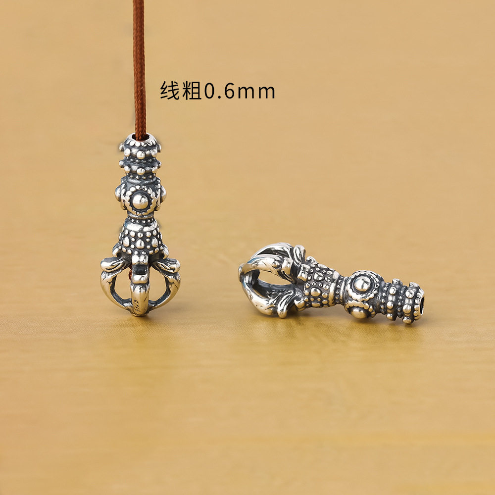 蜻蜓眼手工金刚降魔杵弟子珠长款绳头结尾文玩手串配饰S925银配件