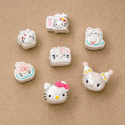 足银999可爱卡通滴胶kitty猫隔珠吊坠库洛米散珠diy儿童手链配件