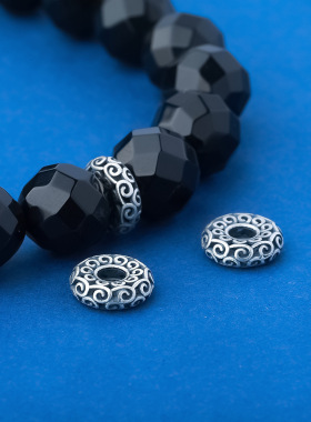 纯银999足银卡环古法复古镂空平安福祥云跑环星月菩提猴配珠配饰