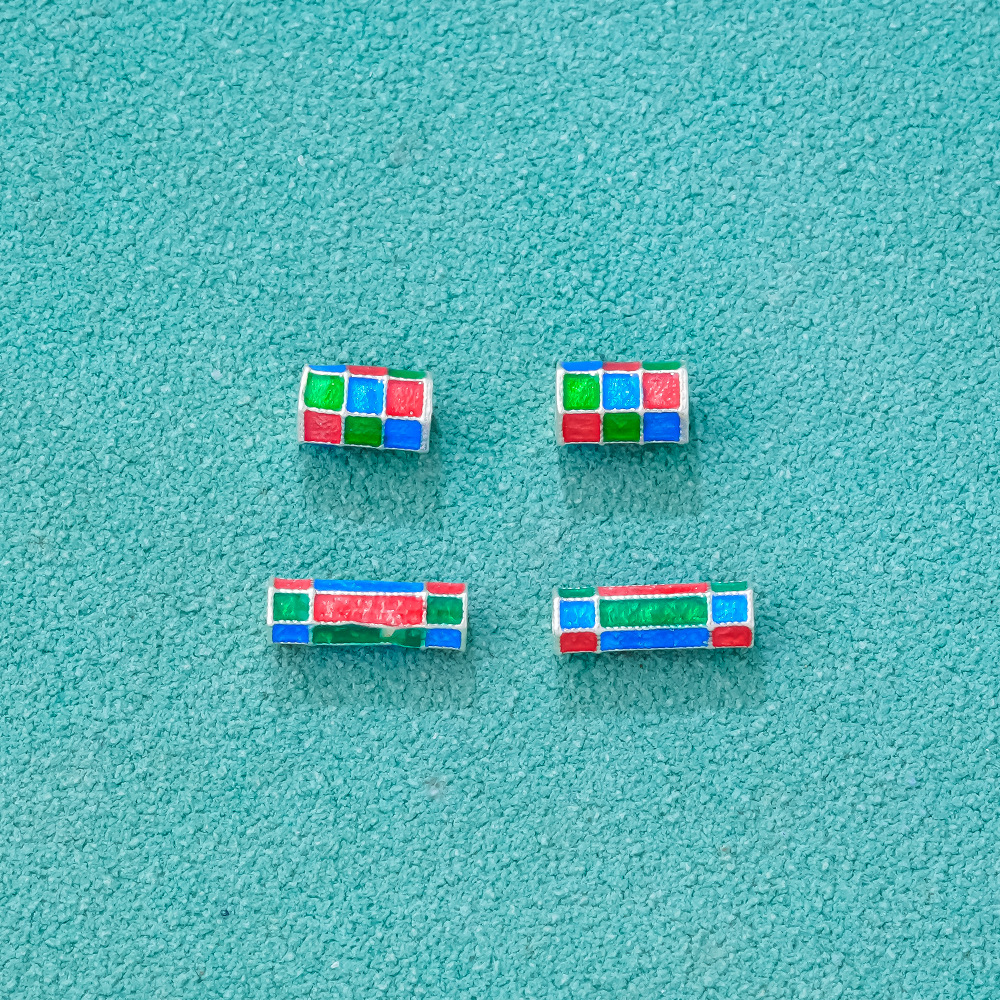 新款s999足银个性滴胶彩色马赛克隔珠多面体银配件diy手链材料