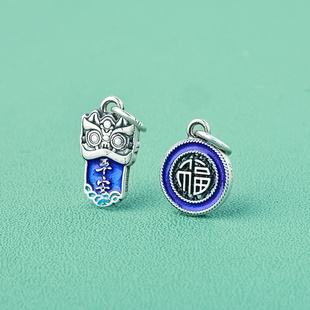 新款s999足银实心中国风中式福字圆牌醒狮吊坠diy文玩手串银配件