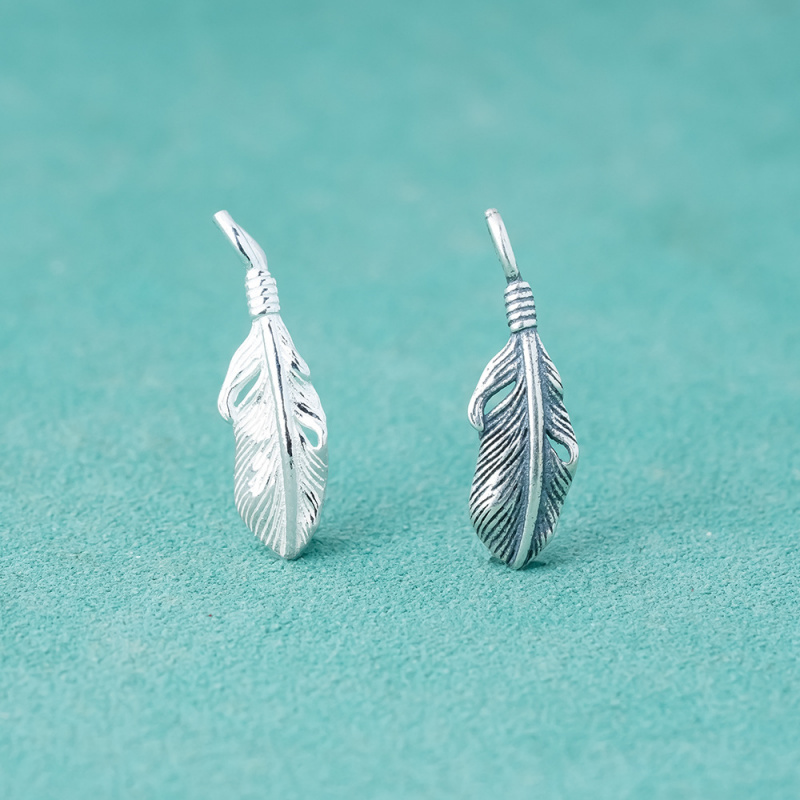 S925纯银羽毛挂件DIY手工编绳手