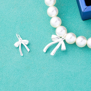 ins风珍珠项链配件S925纯银电镀精工蝴蝶结吊坠DIY水晶手链挂件