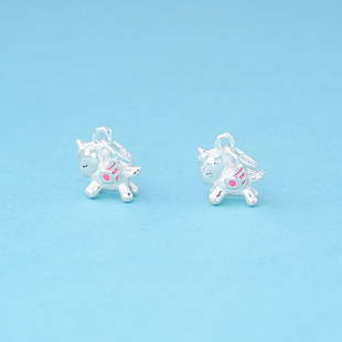 足银999精工电镀滴胶粉色独角兽吊坠小马挂件diy水晶手链银饰配件