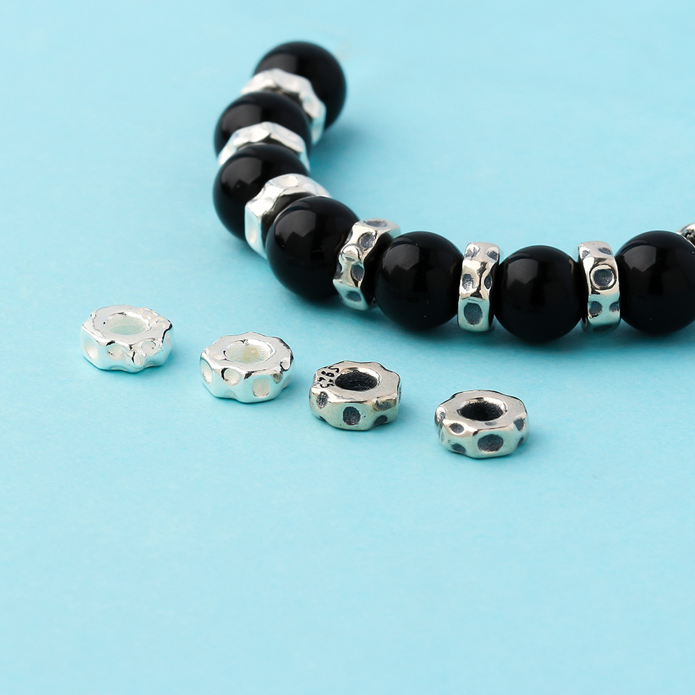 手工diy制作材料手串手链饰品配件 s925纯银泰银陨石纹隔珠隔片