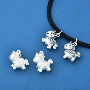 新款s999足银立体复古生肖马吊坠马上有钱挂件小马挂坠diy配件