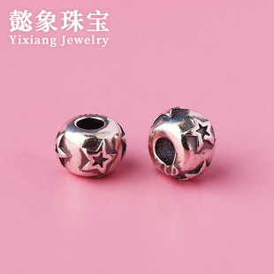 s925银泰银复古五角星银珠星星间隔银珠diy串珠编绳银饰配件材料