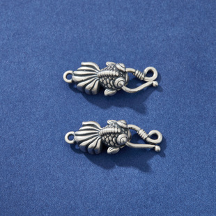 s999足银复古新中式锦鲤银扣S扣搭扣diy手绳项链银饰配件组合收尾