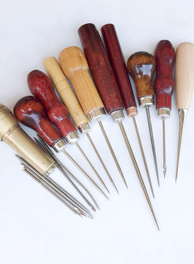 木柄尖头千枚通钩锥子修补纳鞋底装订档案书籍打扩大孔带勾手工具