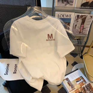 同款 青少年纯白圆领上衣印花百搭休闲复古上衣情侣装 t恤时尚 男士