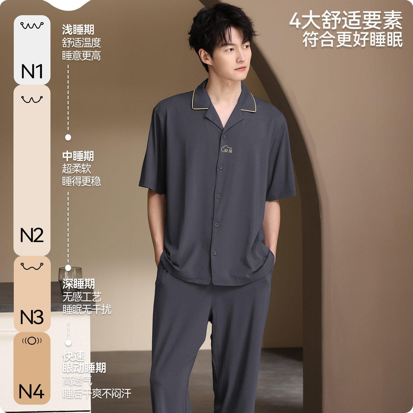 青中年男士莫代尔睡衣夏季天短袖