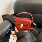 女童纯色酒红可爱迷你精致手提单肩包小公主萌趣时尚 小方包斜挎包