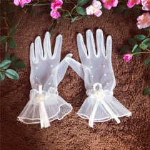 Bridal Wedding dress beautiful Gloves NEW lace lace pearl short wedding white accessories