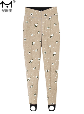 圣雅美8E5060纯羊毛打底裤女秋冬加绒加厚踩脚外穿高腰显瘦保暖裤
