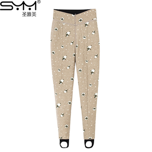 圣雅美8E5060纯羊毛打底裤 女秋冬加绒加厚踩脚外穿高腰显瘦保暖裤