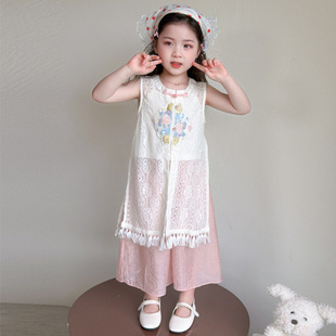 女童汉服2026新款夏季国风新中式马甲裤子套装中小童长袖连衣裙子