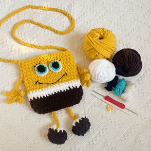 手工编织DIY海绵宝宝毛线包可爱钩织卡通斜挎包材料包成品手机包