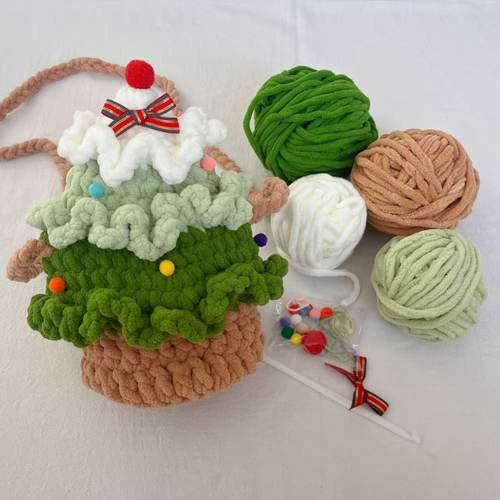 圣诞树冰条线毛线斜挎包材料包