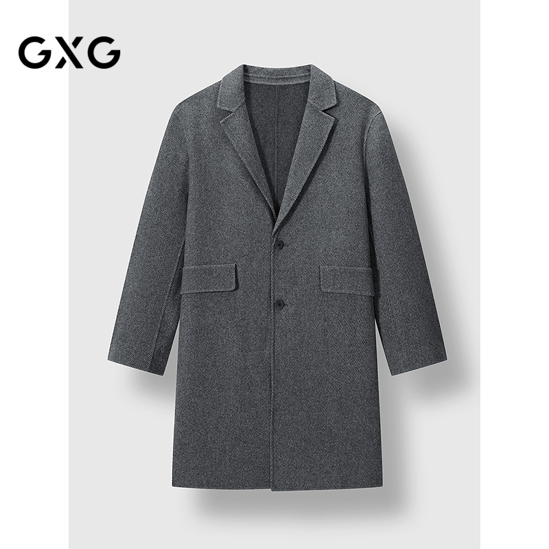 GXG男装 斜纹花纱混纺简约单排扣羊毛大衣外套 2025冬季新品