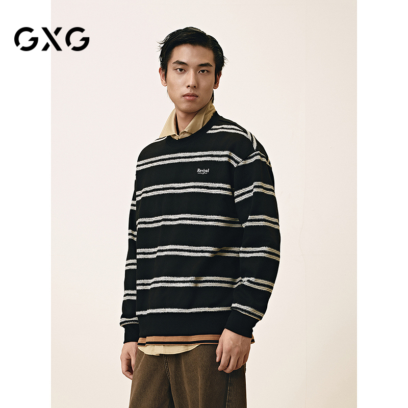 GXG男装 圆领条纹卫衣通勤长袖上衣卫衣 2025春季新品