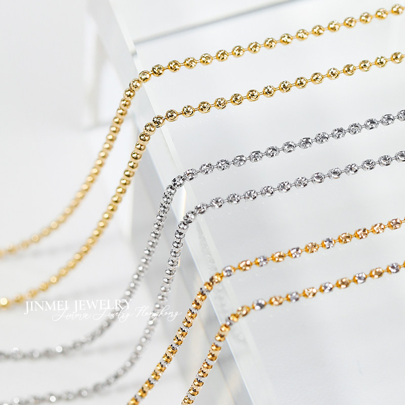 18k金钻石链意大利工艺镭射珠素金项链可调节