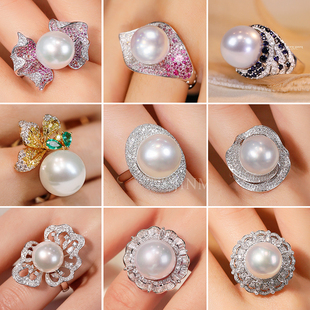 重工设计感澳白戒指合集 海水珍珠18k金钻石