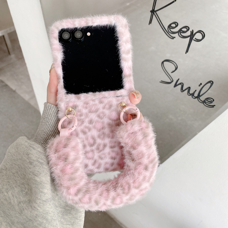 毛绒豹纹适用三星zflip7/6/5/4/3代手机壳新款小米mixflip2/1小折叠屏外壳荣耀vfip超薄全包防摔保护套少女生
