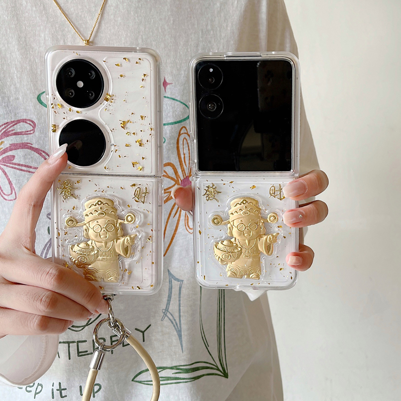 发财财神爷适用小米mixflip2/1手机壳新款荣耀vflip折叠屏外壳三星zflip7全包防摔保护套华为p50/pocket/2/s