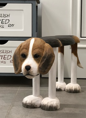 实木手工雕刻中号比格犬猎犬茶几凳换鞋凳