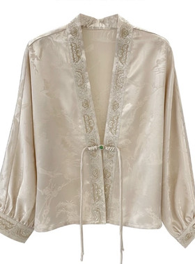 Jokara/丘可儿【凝玉】新国风重磅织花宽松上衣蝙蝠袖国风防晒小