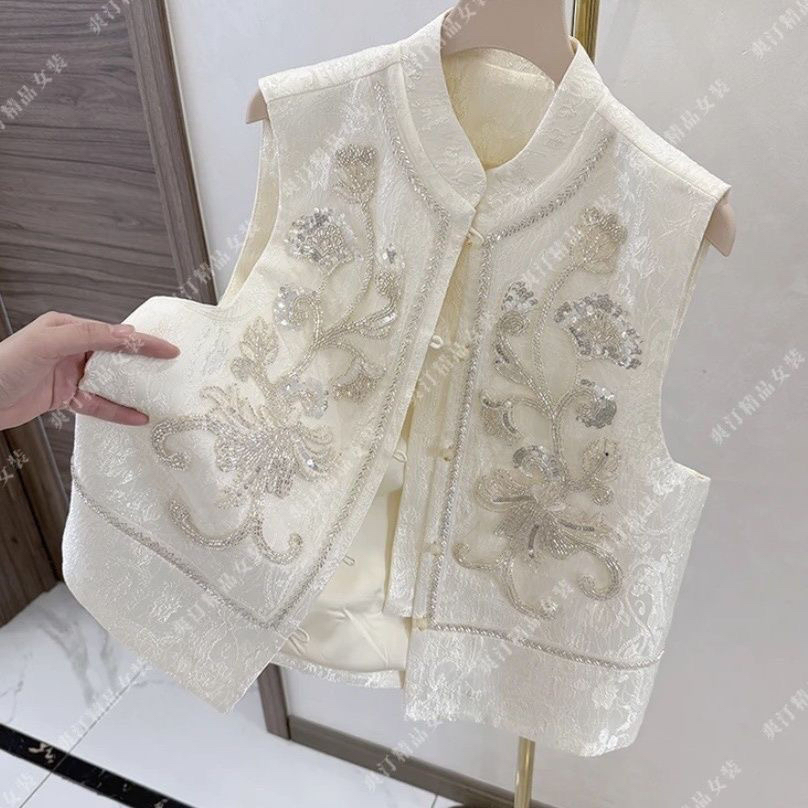 2025早春新款深圳高端南油中式国风重工刺绣亮片轻奢时尚马甲