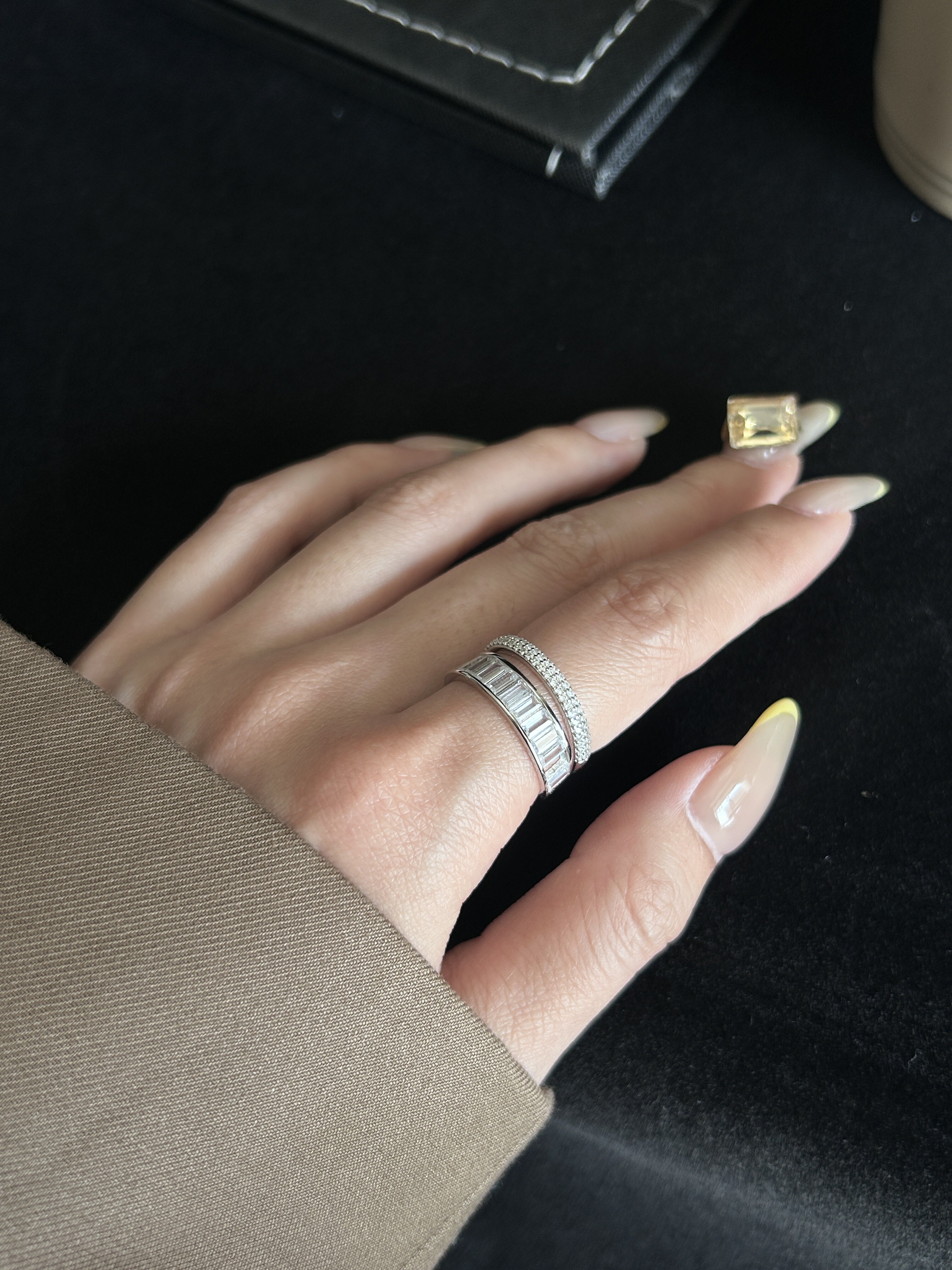 jollymolly小众设计师纯银甜美礼物网红百搭个性重工排钻双层戒