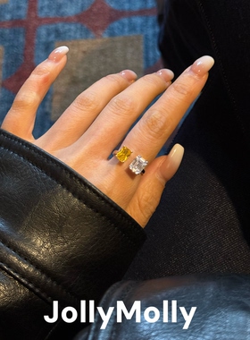 JollyMolly925银原创设计轻奢礼物百搭重工高碳钻开口金光银缕戒