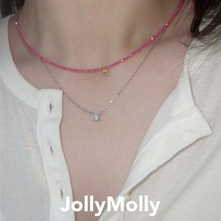 JollyMolly925银原创项链女简约闺蜜礼物轻奢百搭重工单钻锁骨链