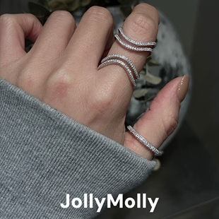 JollyMolly925银小众原创设计师戒指闺蜜礼物轻奢百搭重工环形戒