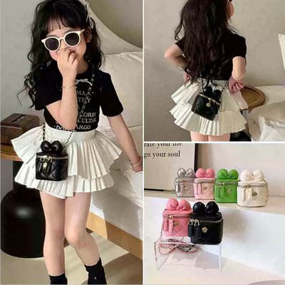 儿童精致小包包女童蝴蝶结方盒斜挎包公主女孩宝宝零钱链条单肩包