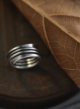 清迈手工纯银戒指朋克风暗黑系多圈指环s950