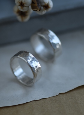 99纯银清迈纯手工古法闭口足银戒指厚重指环情侣戒